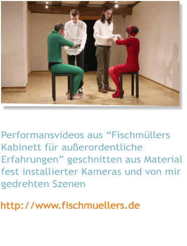 Performansvideos aus Fischmllers Kabinett fr auerordentliche Erfahrungen geschnitten aus Material fest installierter Kameras und von mir gedrehten Szenen